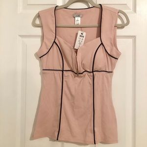 Pink sleeveless shirt with black trim & front zip